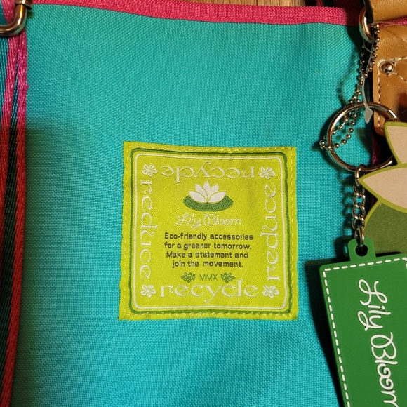 Lily Bloom NWT Handbag Beachbag Tote Oasis Pattern Turquoise/Pink - Picture 7 of 8